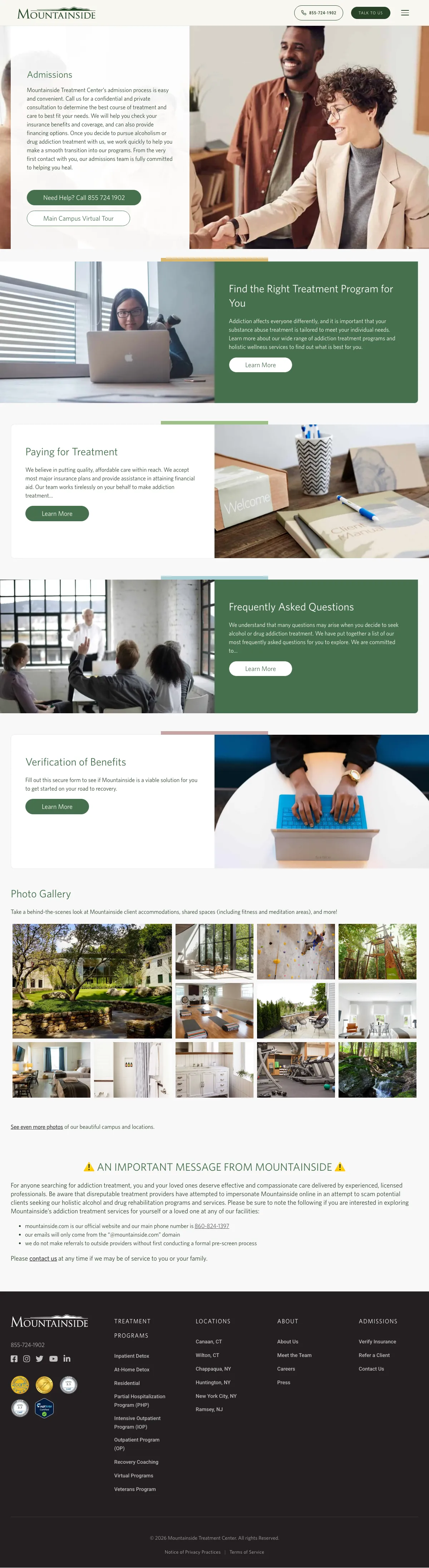 Addiction Treatment landing page example from mountainside.com