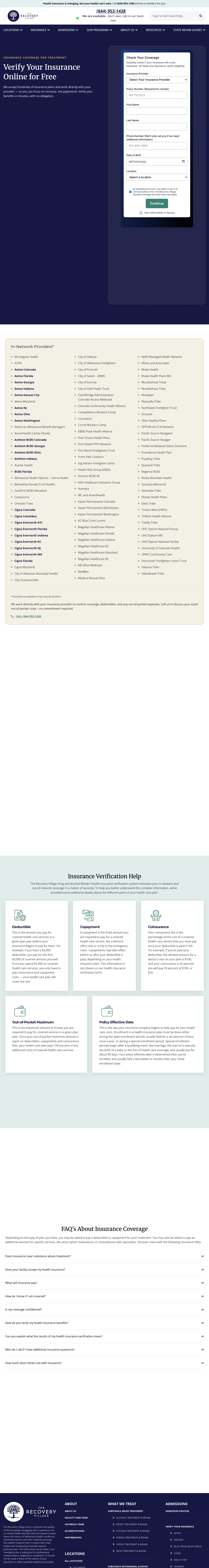 Addiction Treatment landing page example from therecoveryvillage.com
