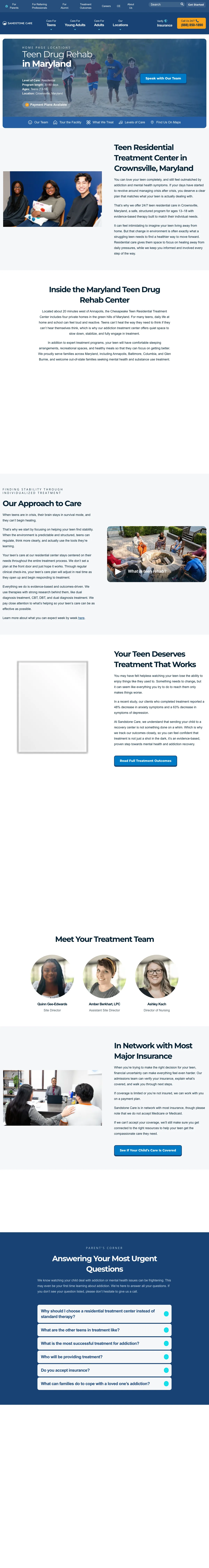 Addiction Treatment landing page example from sandstonecare.com