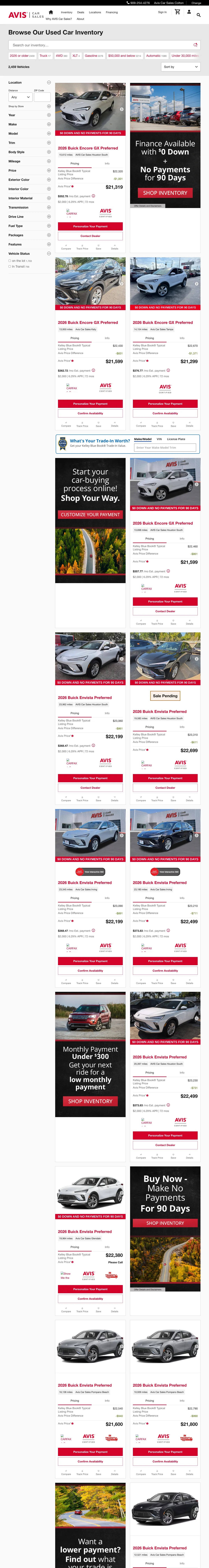 Car dealers landing page example from aviscarsales.com