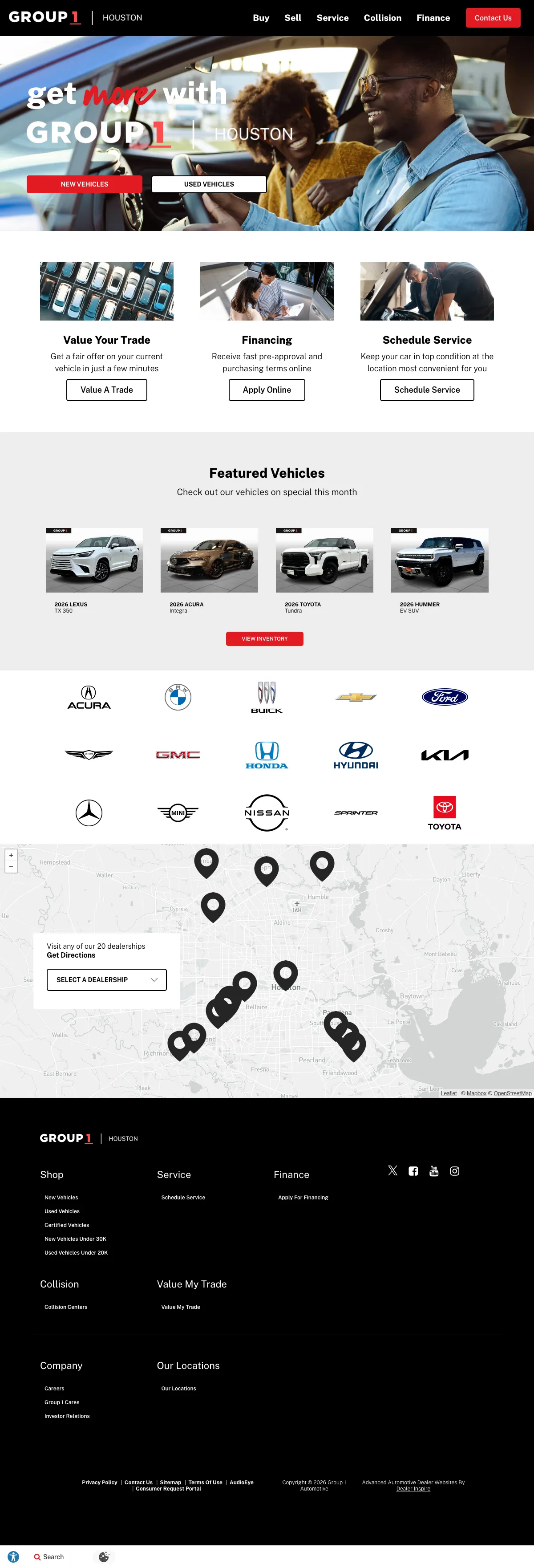 Car dealers landing page example from group1auto.com