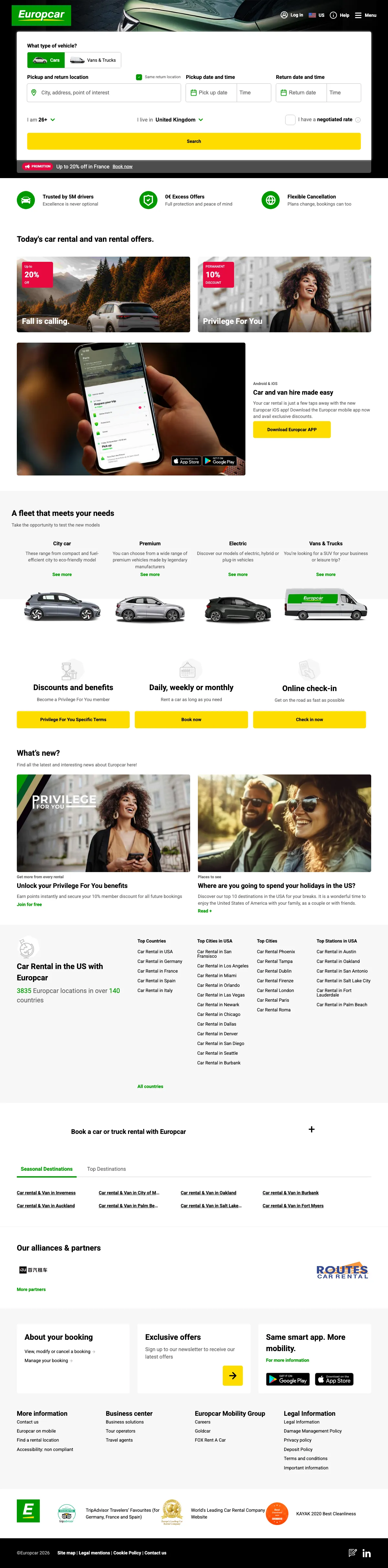Car Rental landing page example from europcar.com