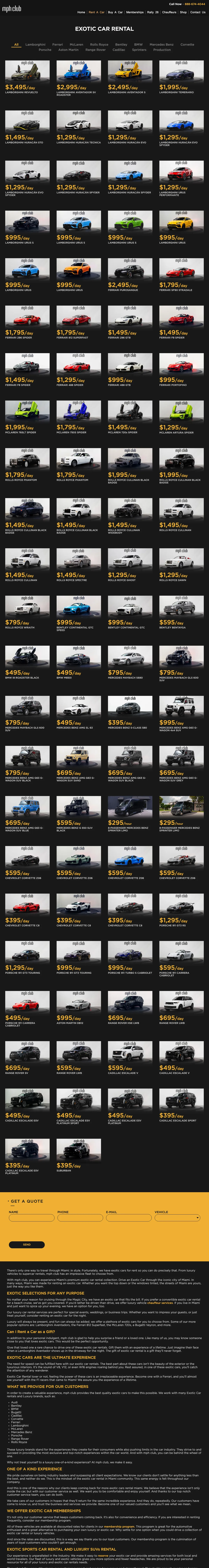 Car Rental landing page example from mphclub.com