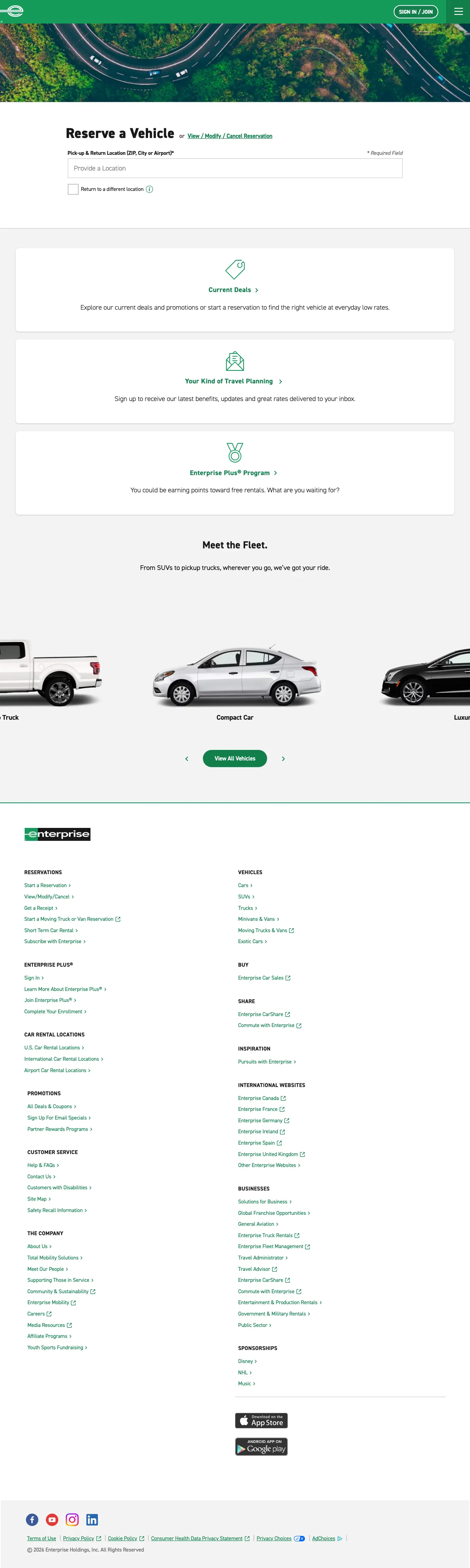 Car Rental landing page example from enterprise.com