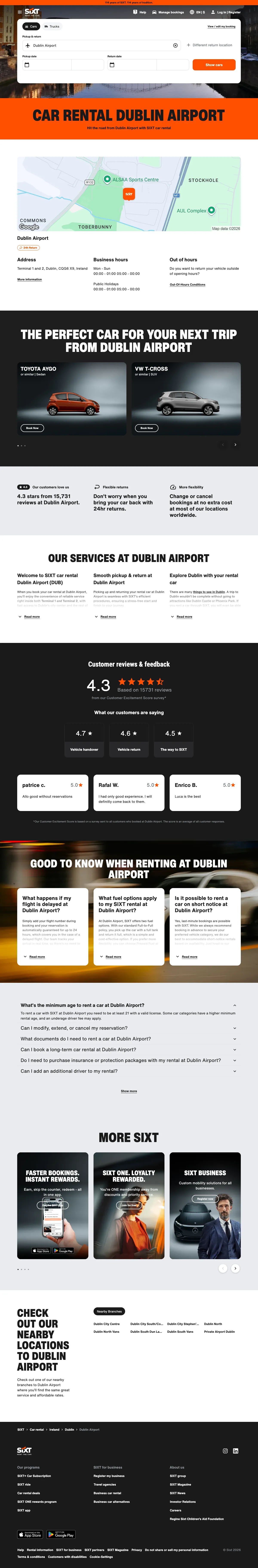 Car Rental landing page example from sixt.com