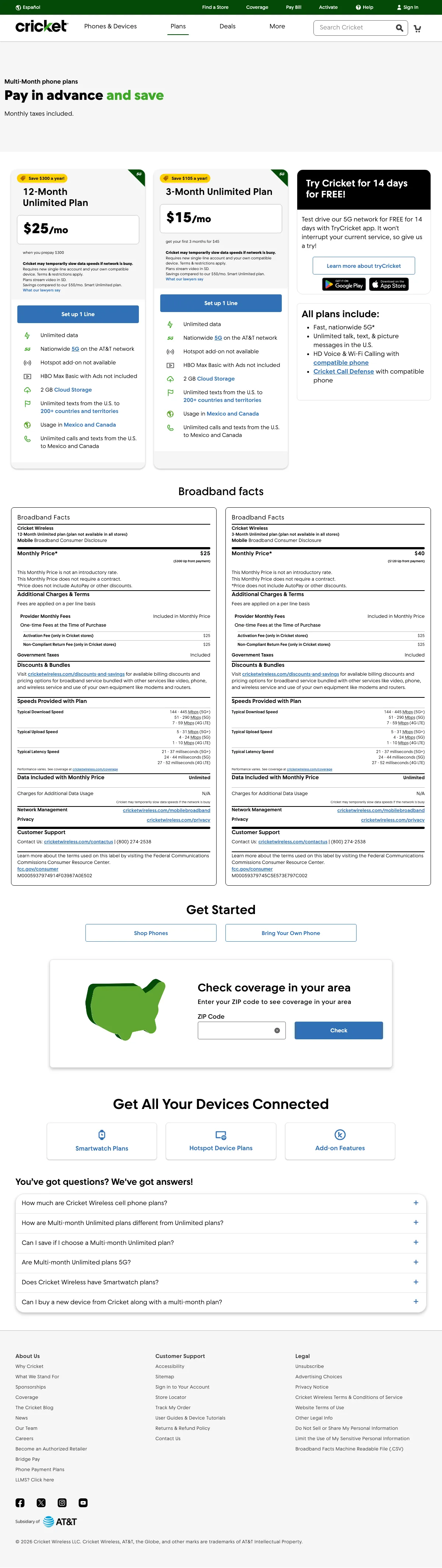 Cell Phones landing page example from cricketwireless.com