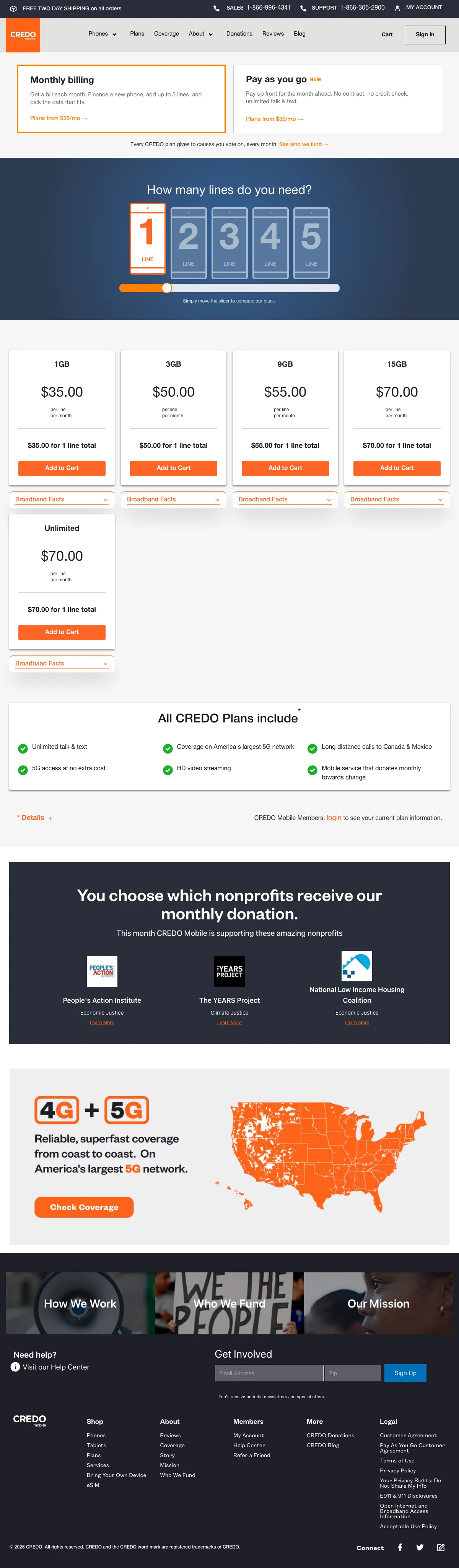 Cell Phones landing page example from credomobile.com