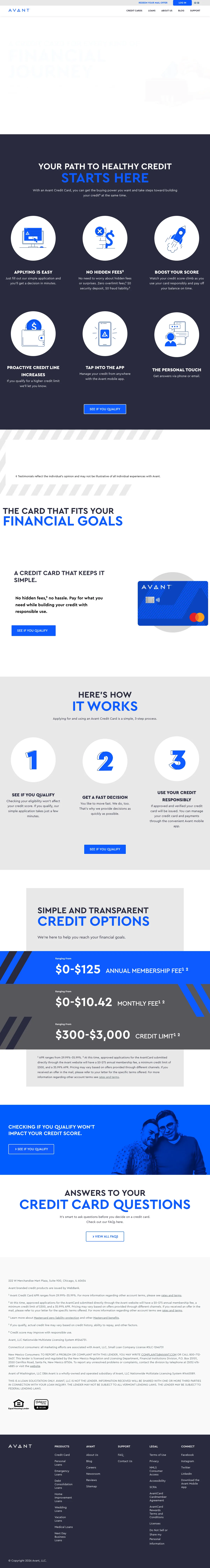 Credit Cards landing page example from avant.com