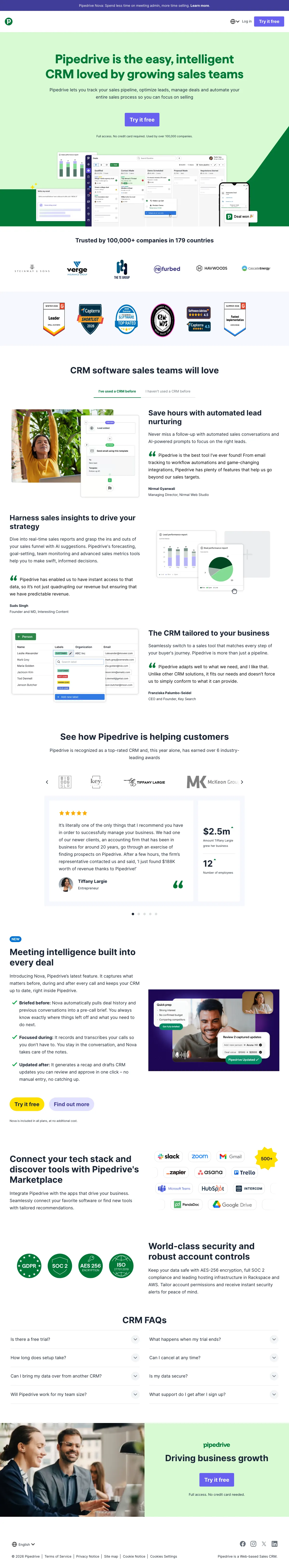 CRM Software landing page example from pipedrive.com