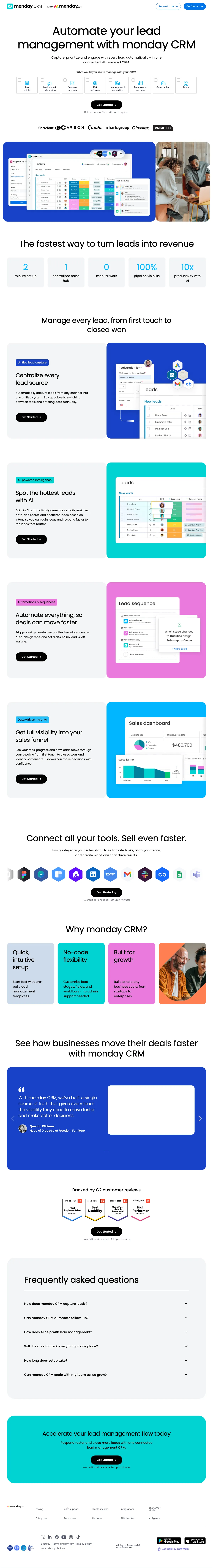 CRM Software landing page example from monday.com
