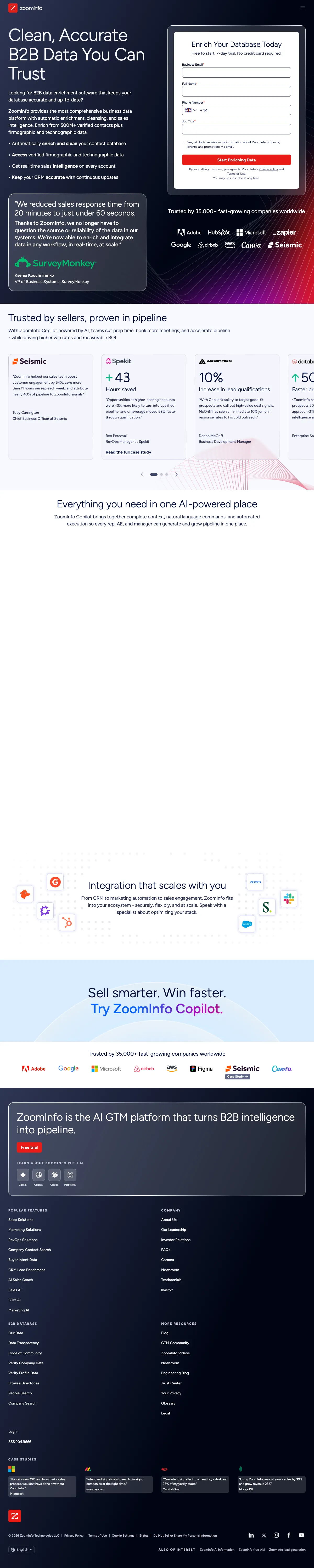 CRM Software landing page example from zoominfo.com