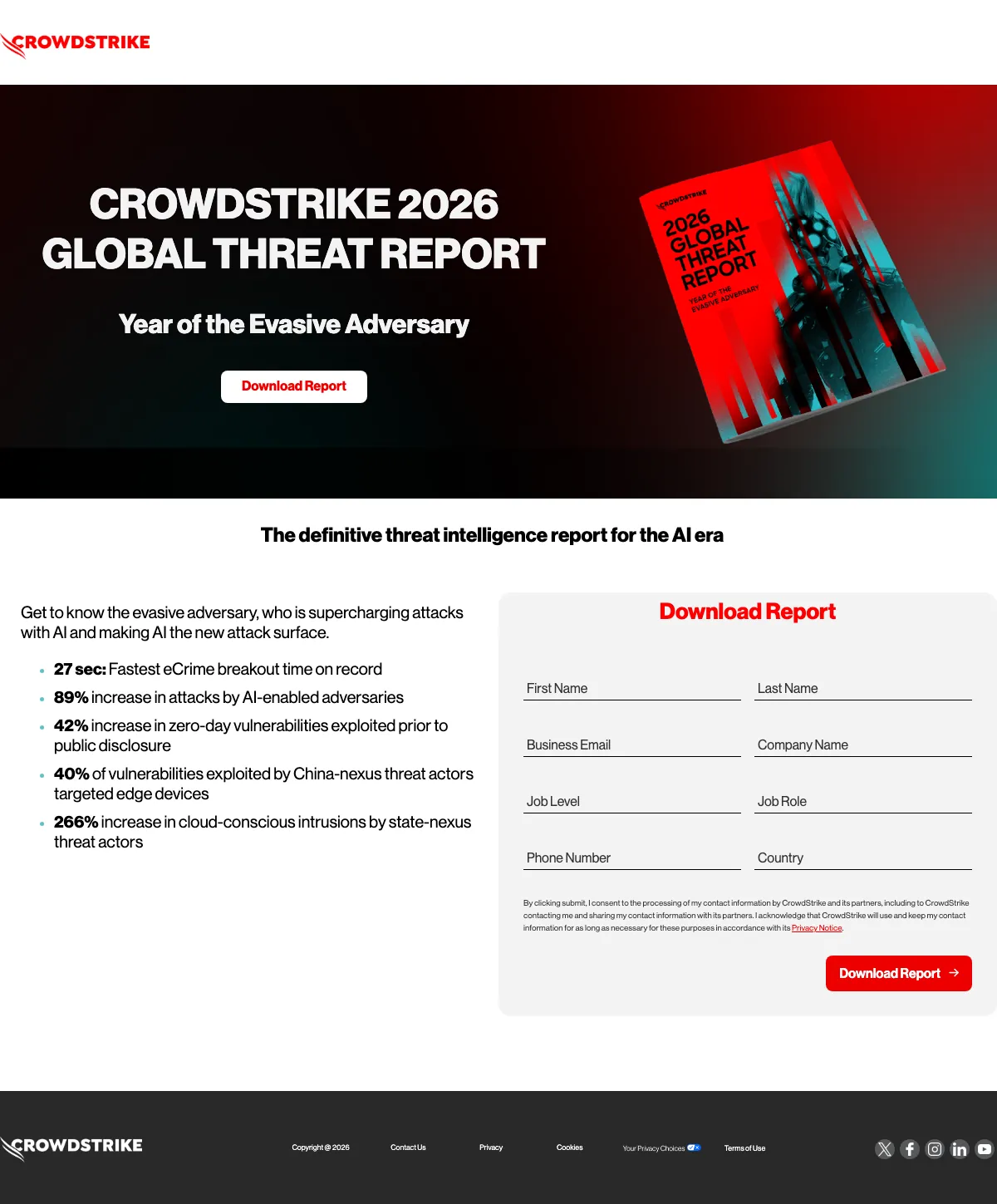 Cybersecurity Software landing page example from go.crowdstrike.com