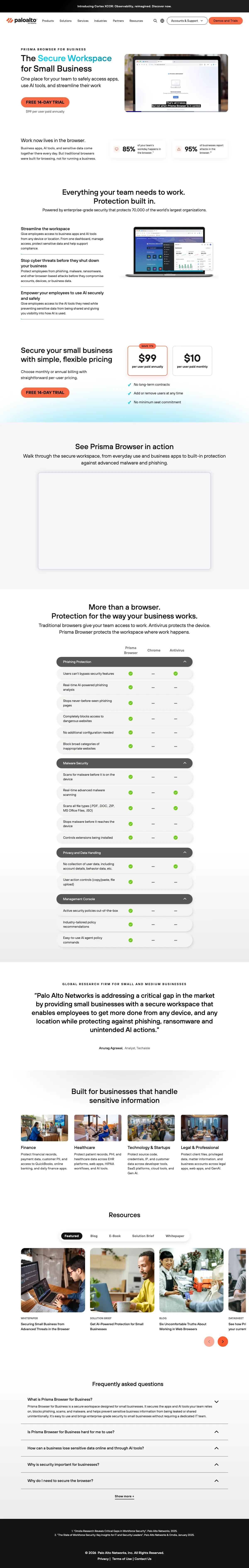 Cybersecurity Software landing page example from paloaltonetworks.com