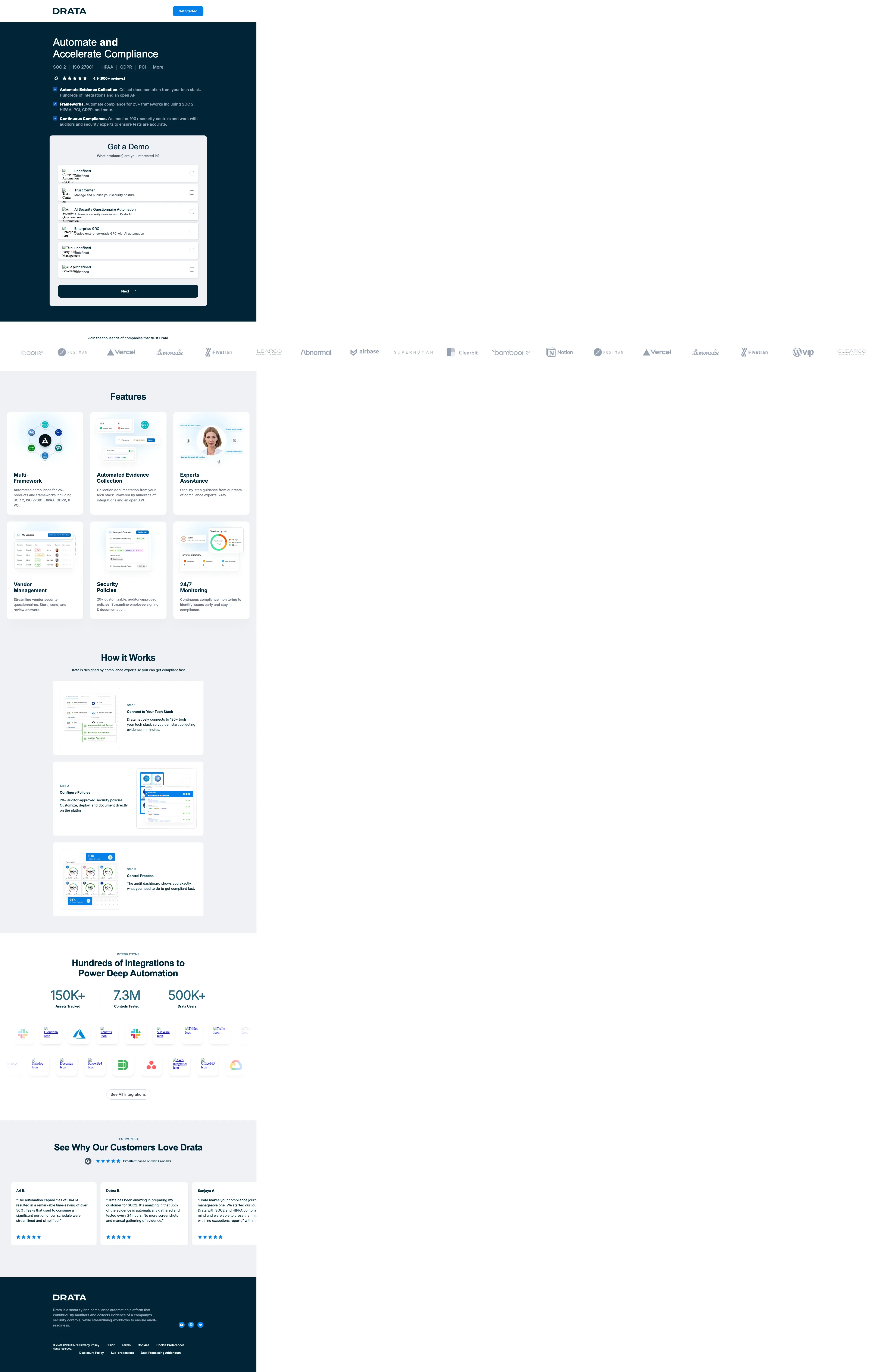 Cybersecurity Software landing page example from try.drata.com