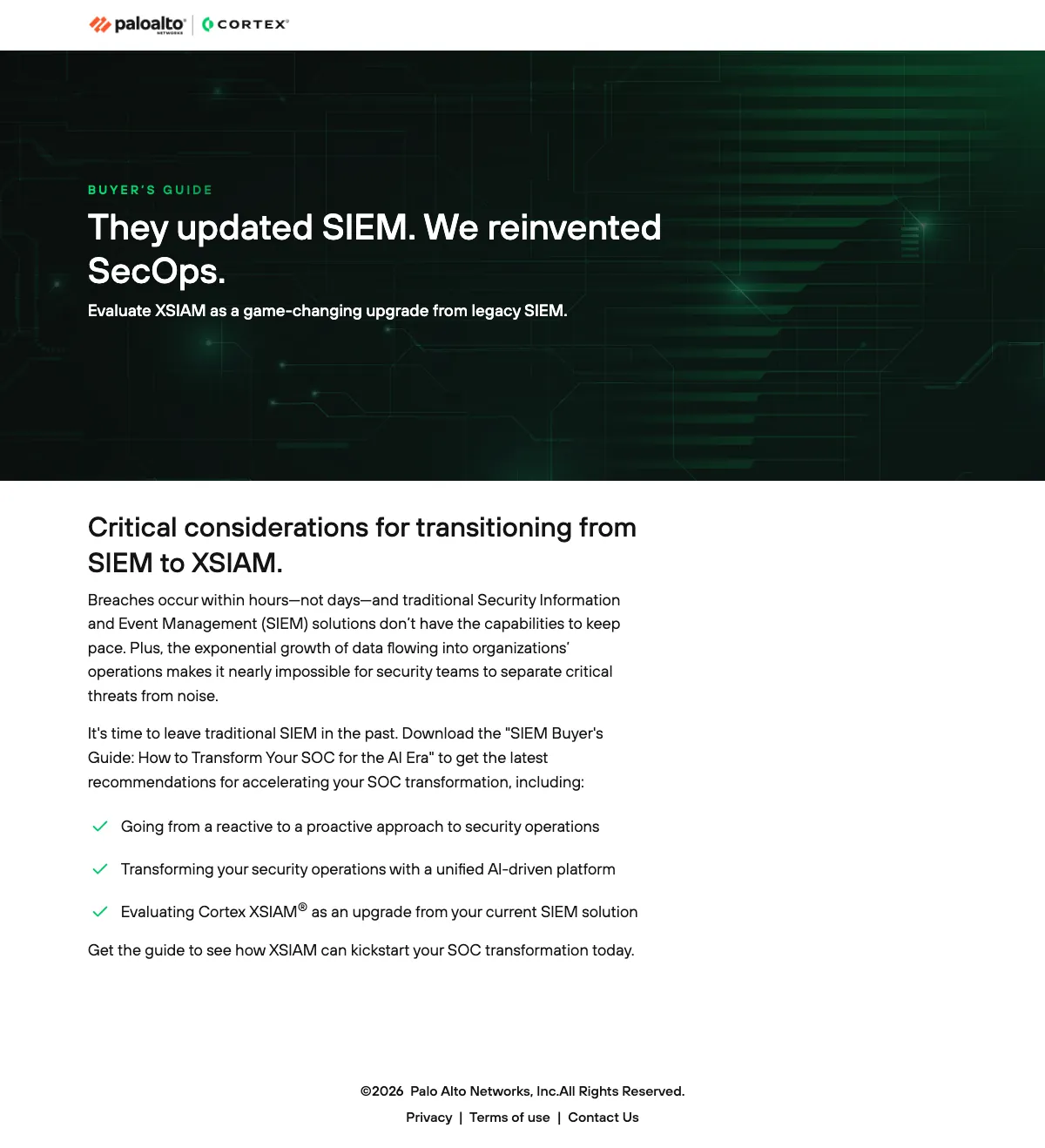 Cybersecurity Software landing page example from start.paloaltonetworks.com