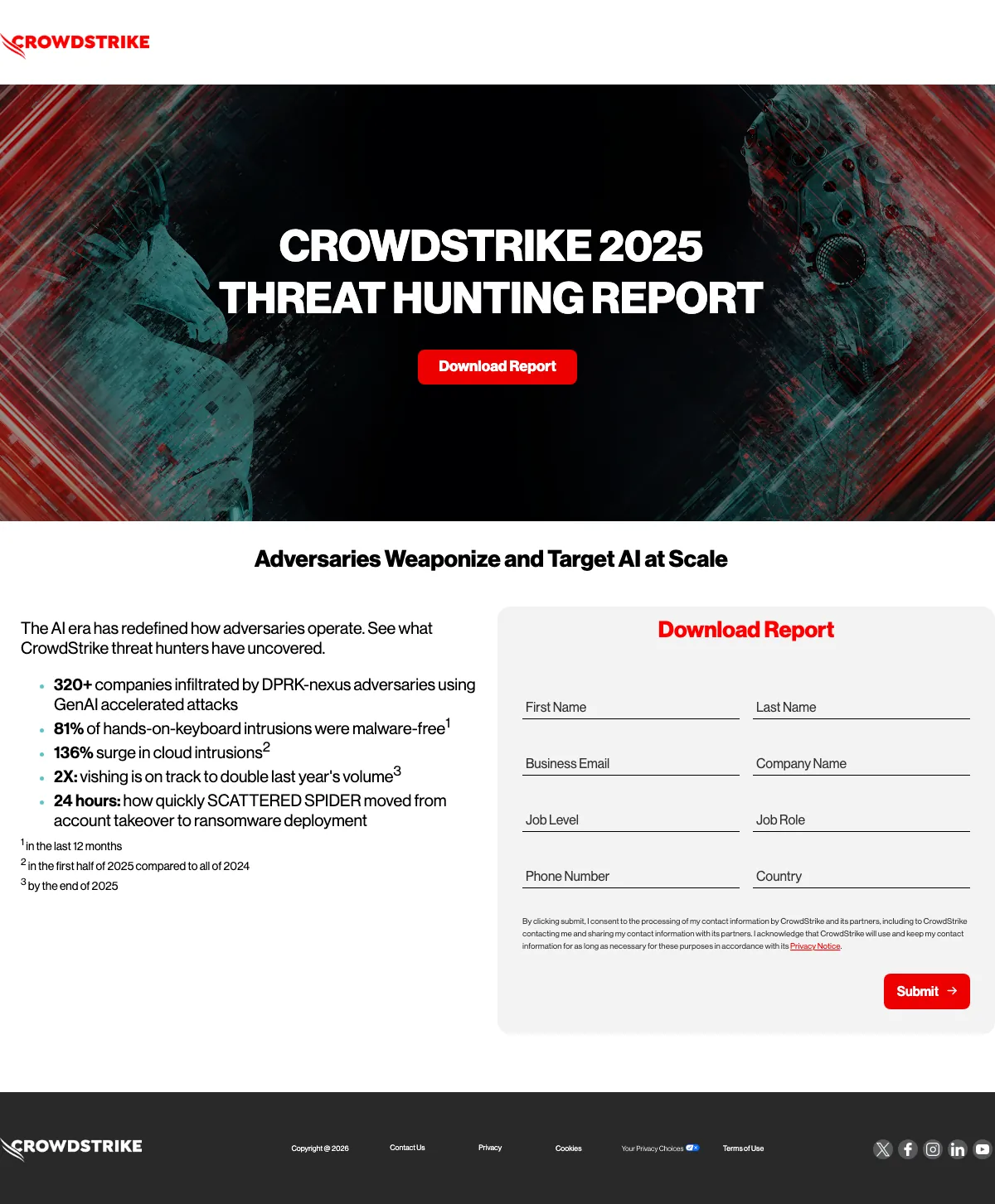Cybersecurity Software landing page example from go.crowdstrike.com