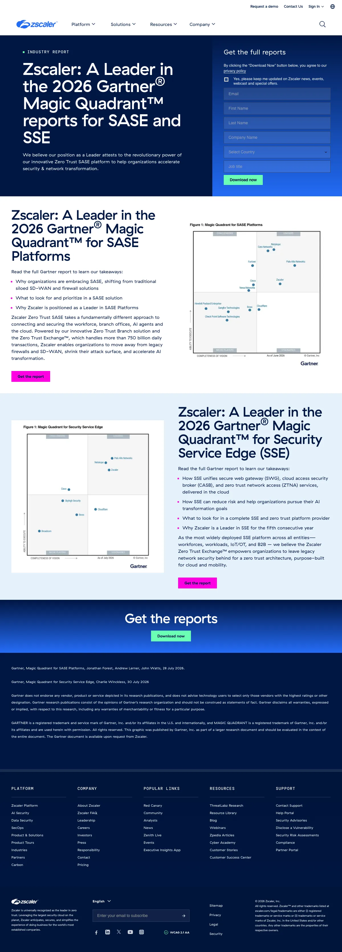 Cybersecurity Software landing page example from zscaler.com