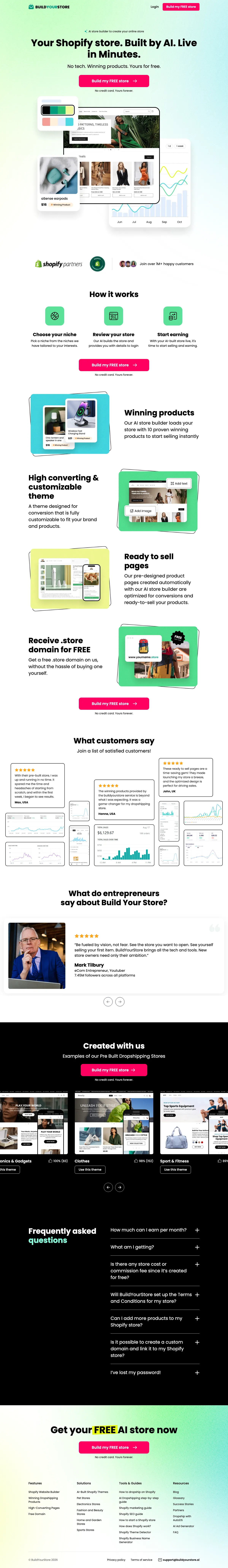 Ecommerce SaaS Platforms landing page example from buildyourstore.ai