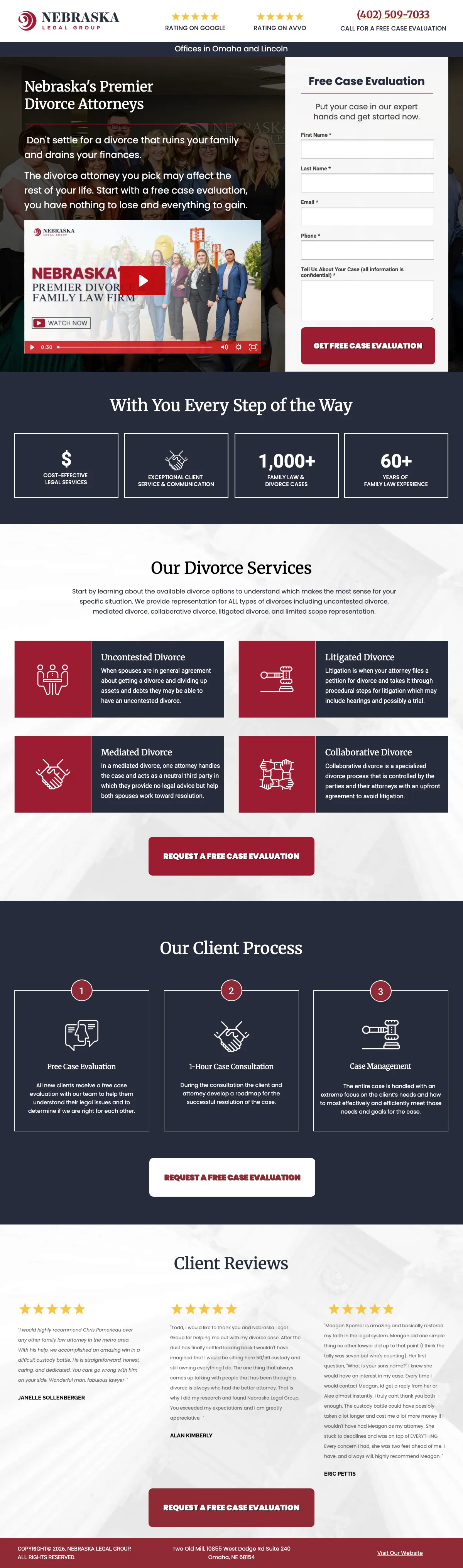 Family Law landing page example from law.nebraskalegalgroup.com