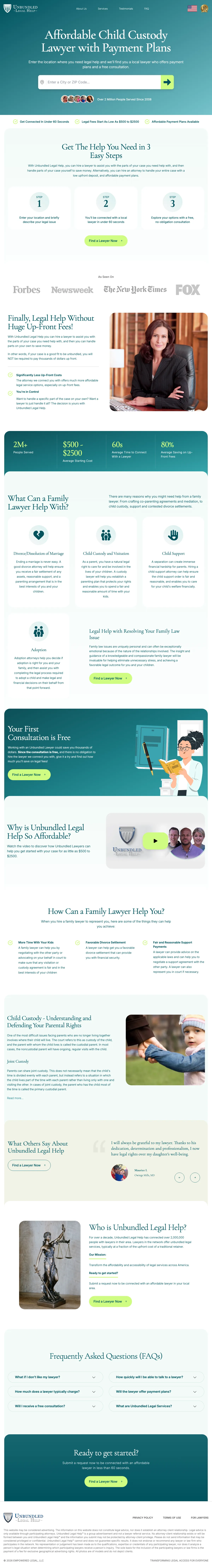 Family Law landing page example from family.unbundledlegalhelp.com