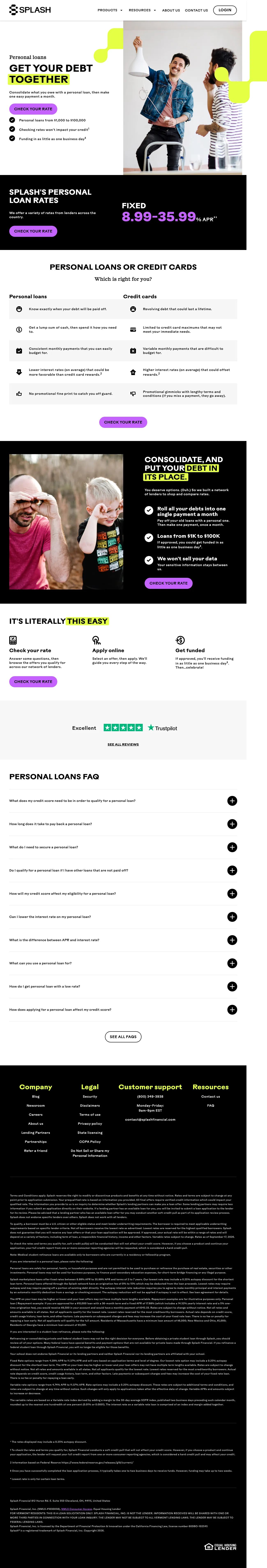 Financial landing page example from splashfinancial.com