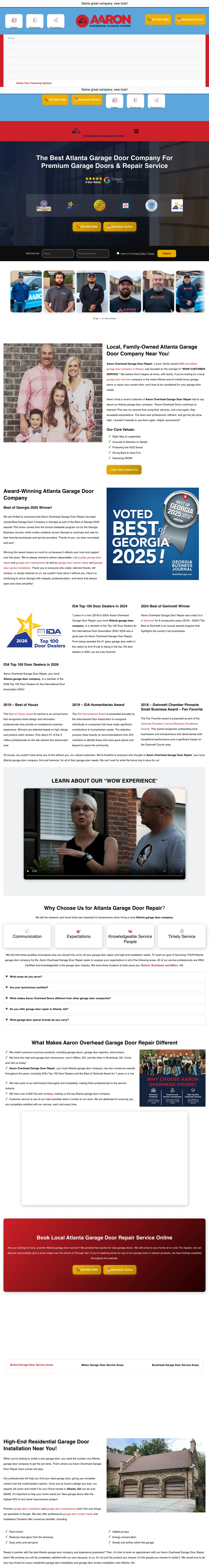 Garage Door landing page example from aaronoverheaddoors.com