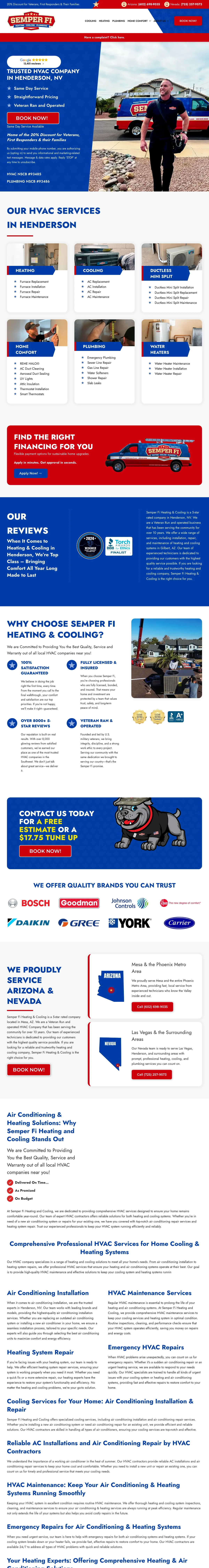 HVAC landing page example from semperfiheatingcooling.com