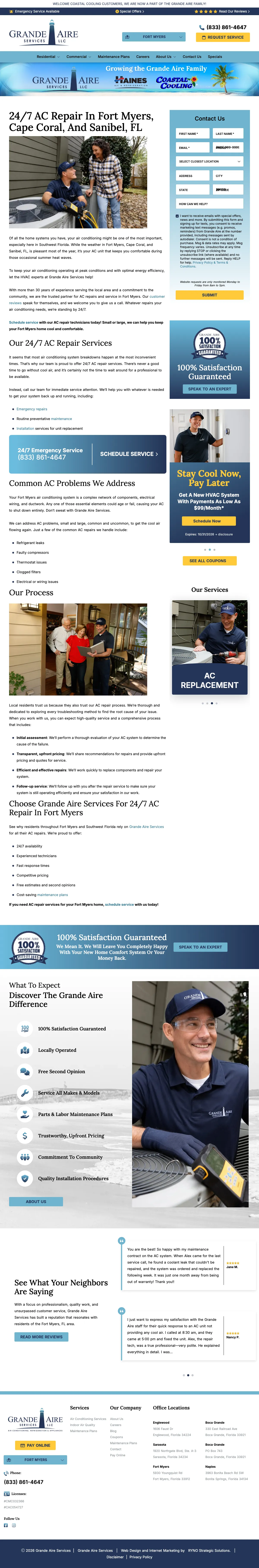 HVAC landing page example from grandeaire.com