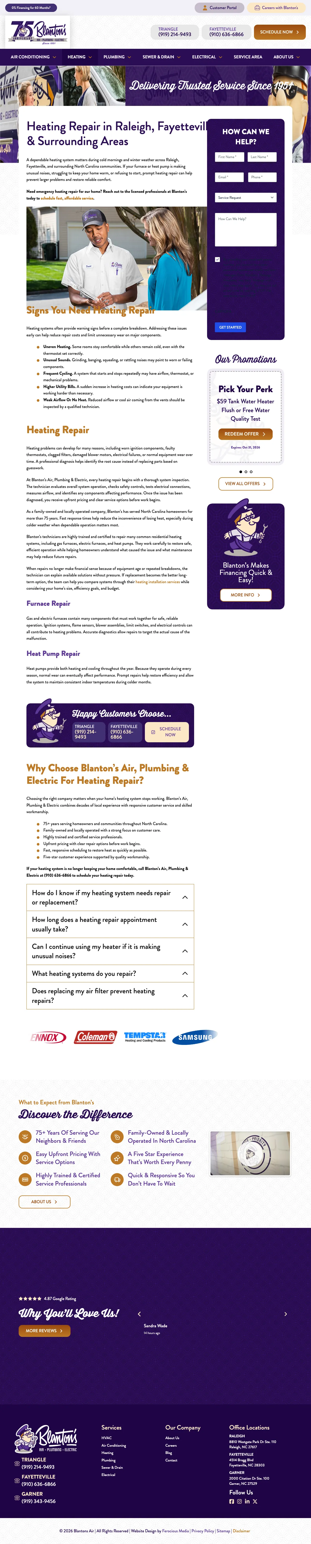 HVAC landing page example from blantonsair.com
