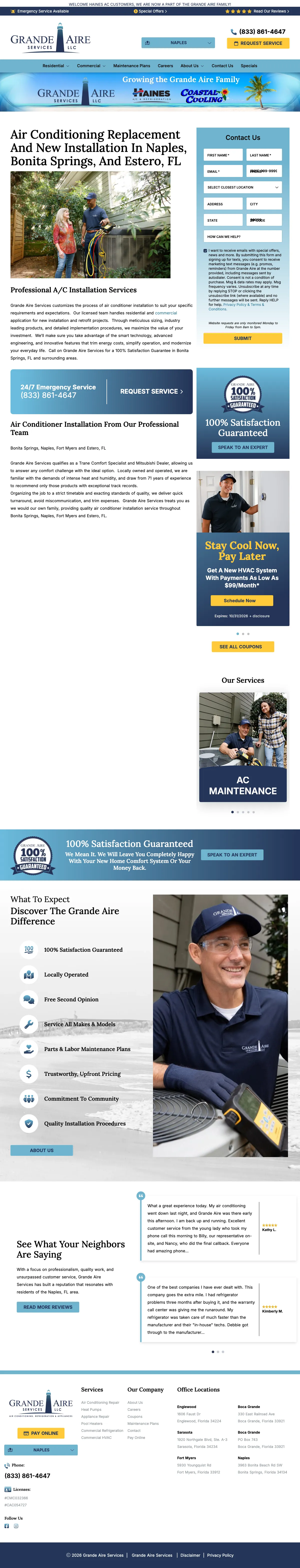 HVAC landing page example from grandeaire.com