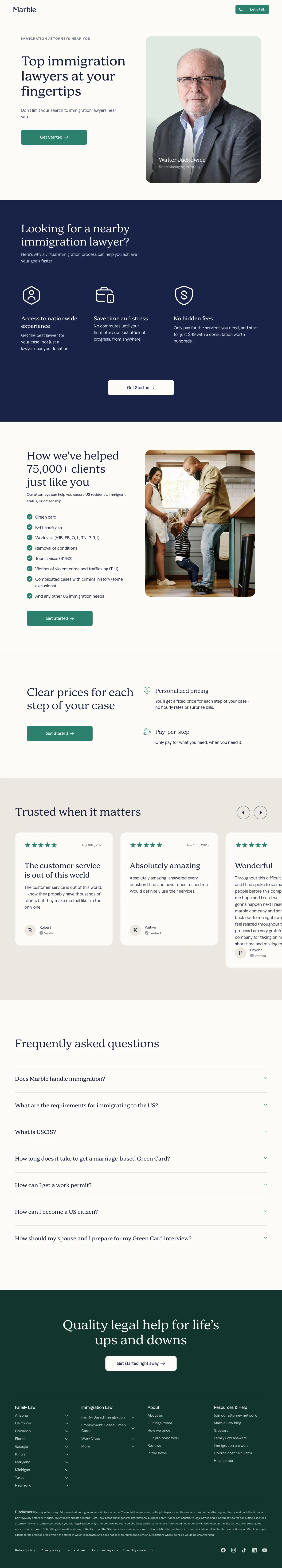 Immigration Law landing page example from marble.co