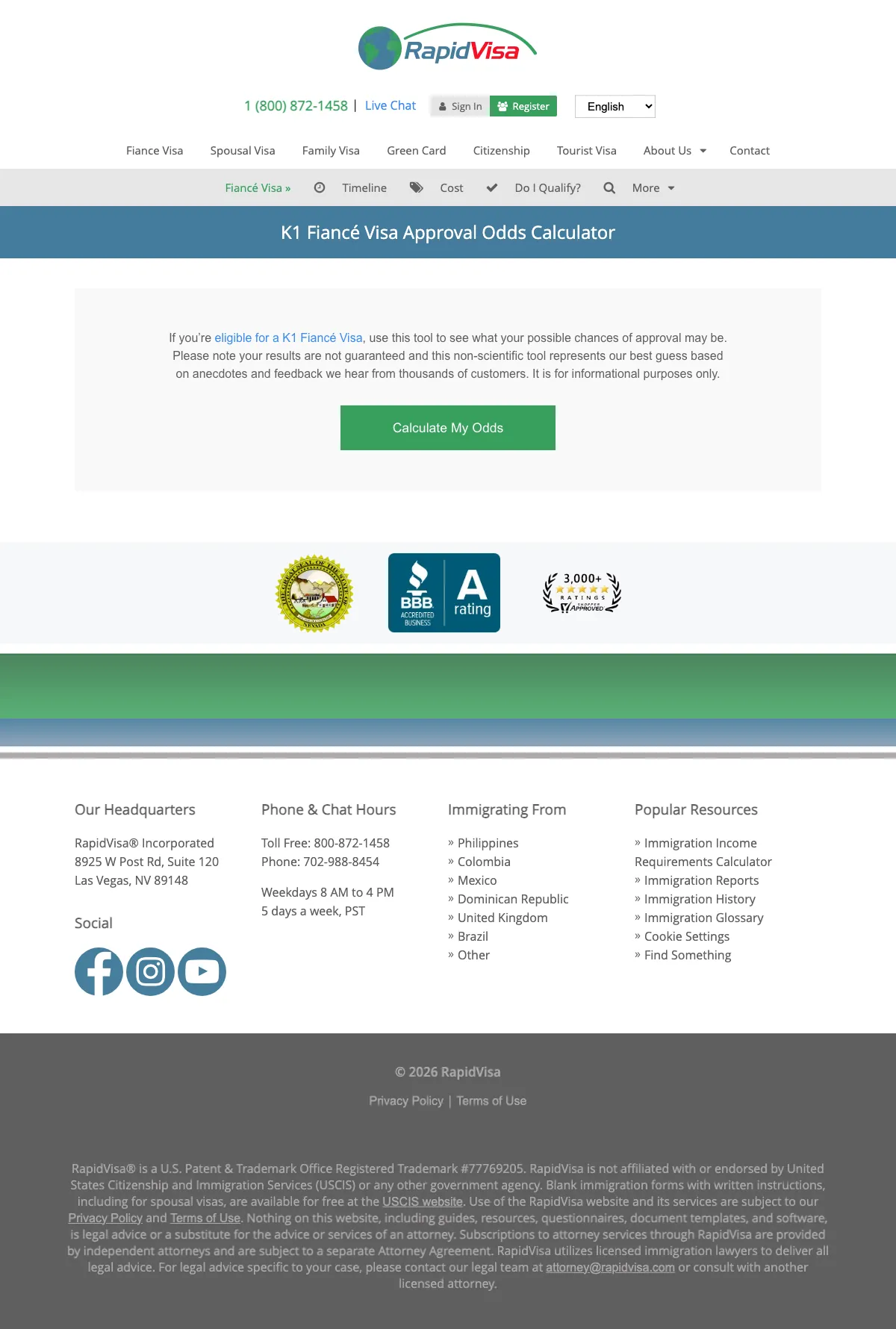 Immigration Law landing page example from rapidvisa.com