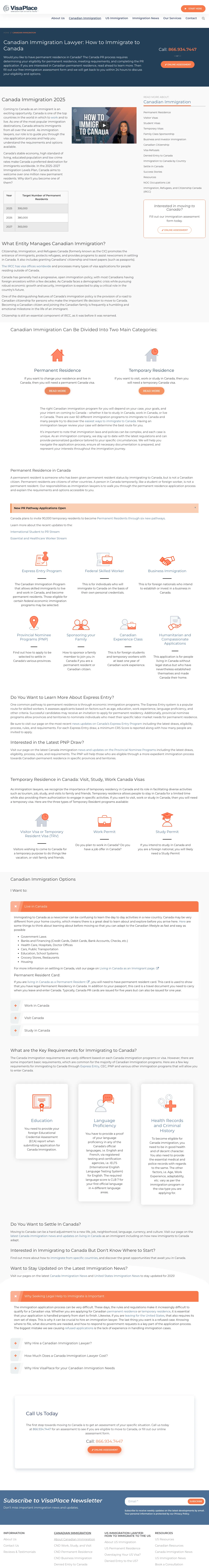 Immigration Law landing page example from visaplace.com