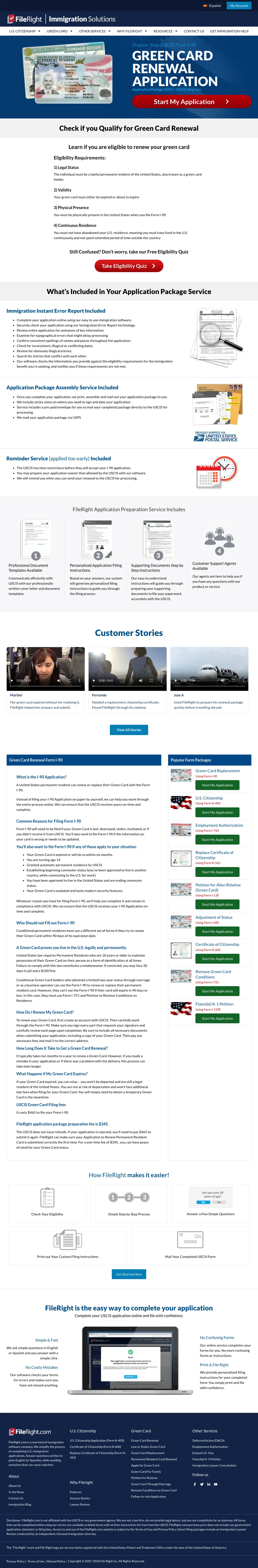 Immigration Law landing page example from fileright.com