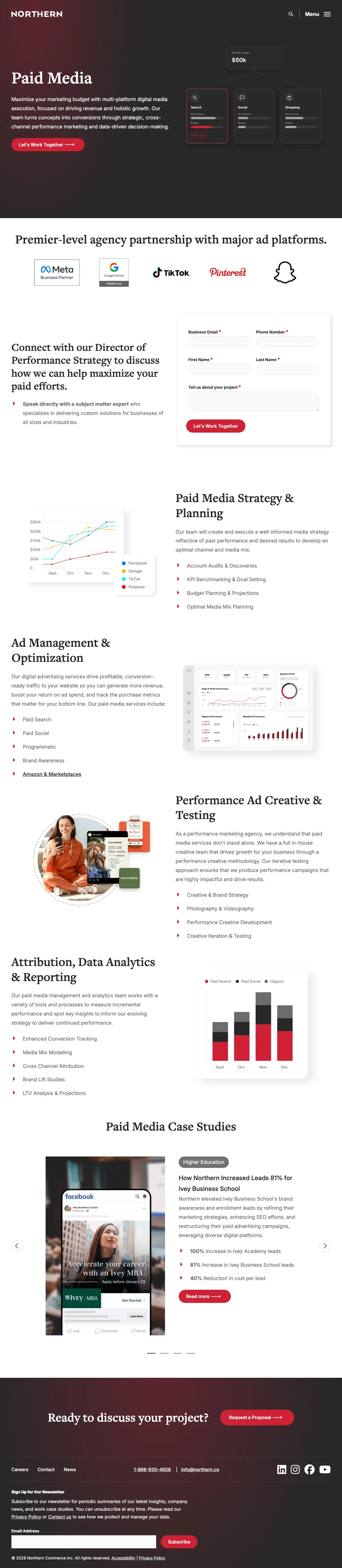 Marketing landing page example from northern.co