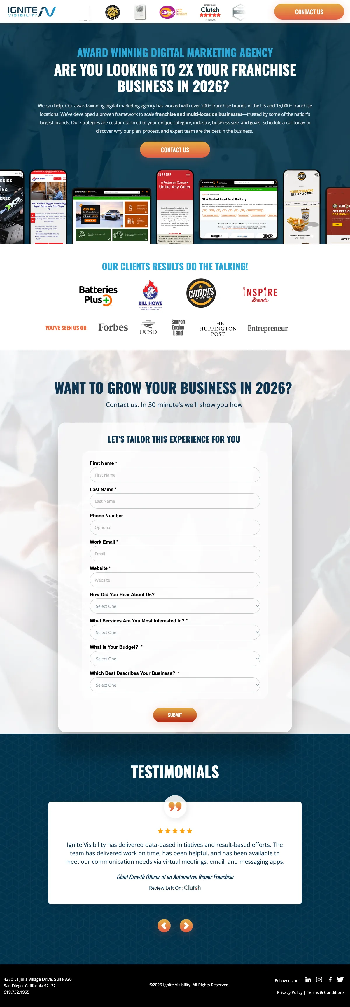 Marketing landing page example from go.ignitevisibility.com