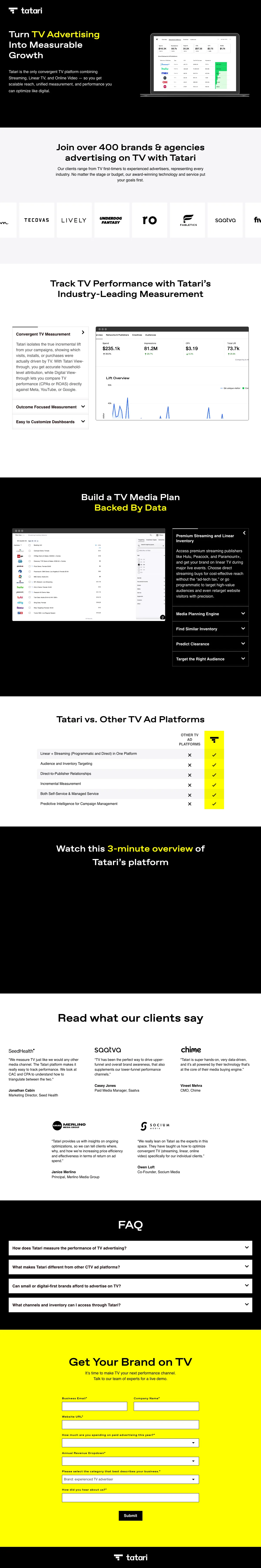 Marketing landing page example from lp.tatari.tv