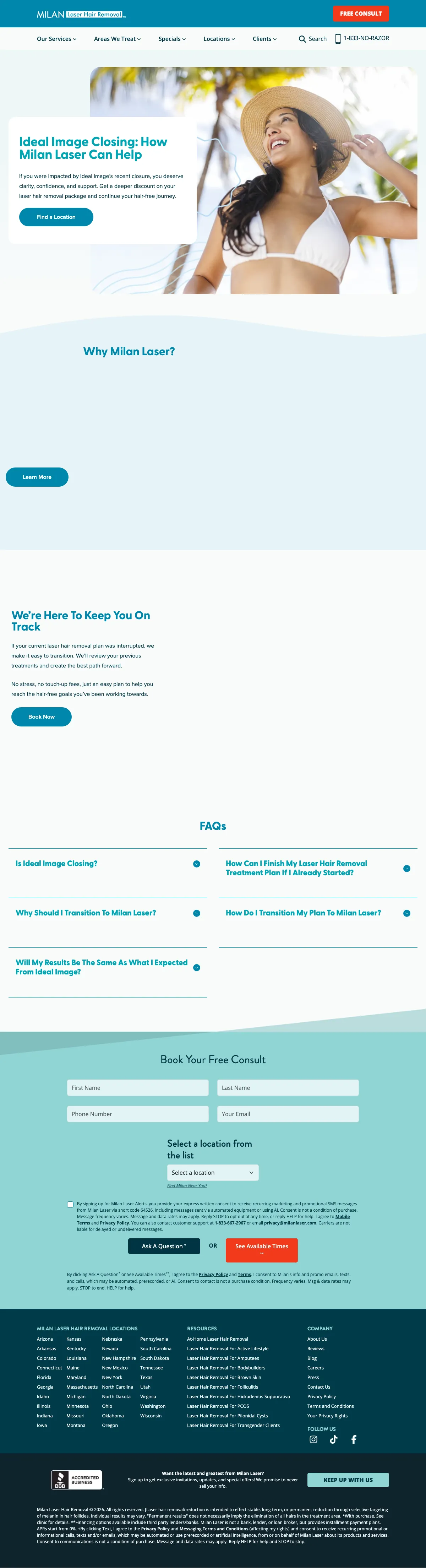 Med spas landing page example from milanlaser.com