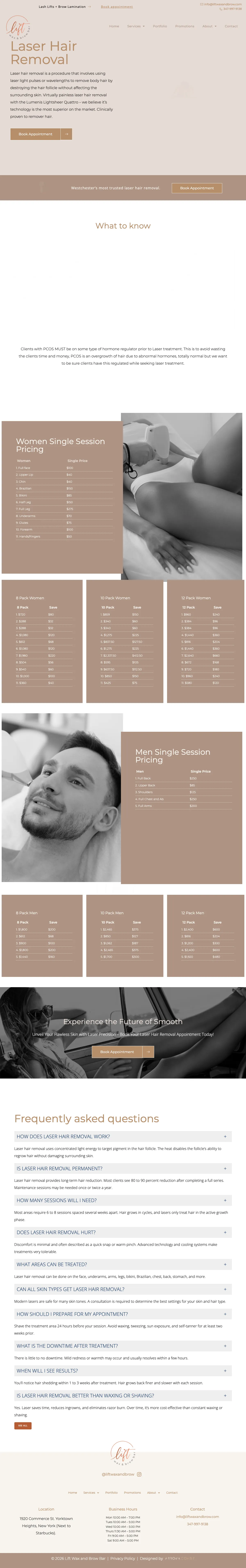 Med spas landing page example from liftwaxandbrow.com