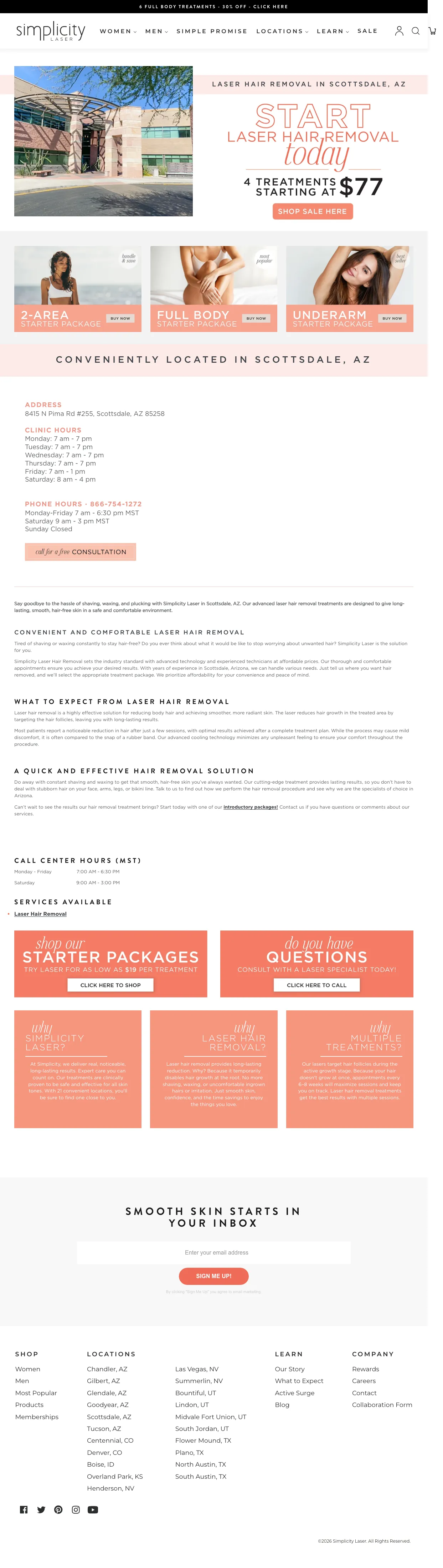 Med spas landing page example from simplicitylaser.com