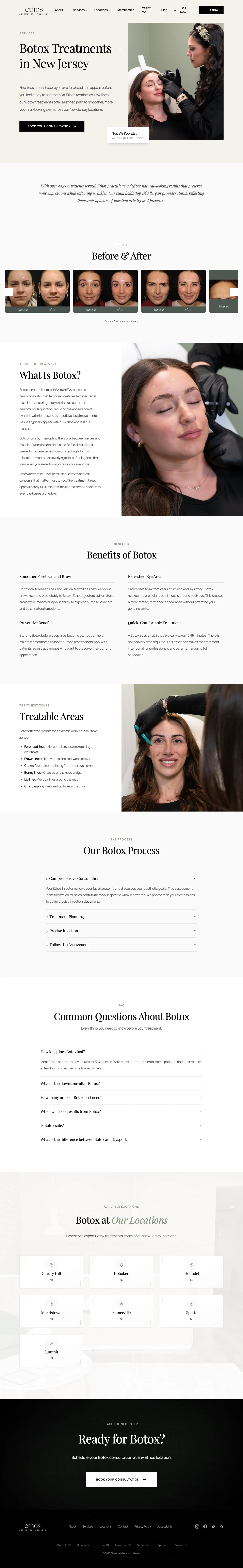 Med spas landing page example from myethosspa.com
