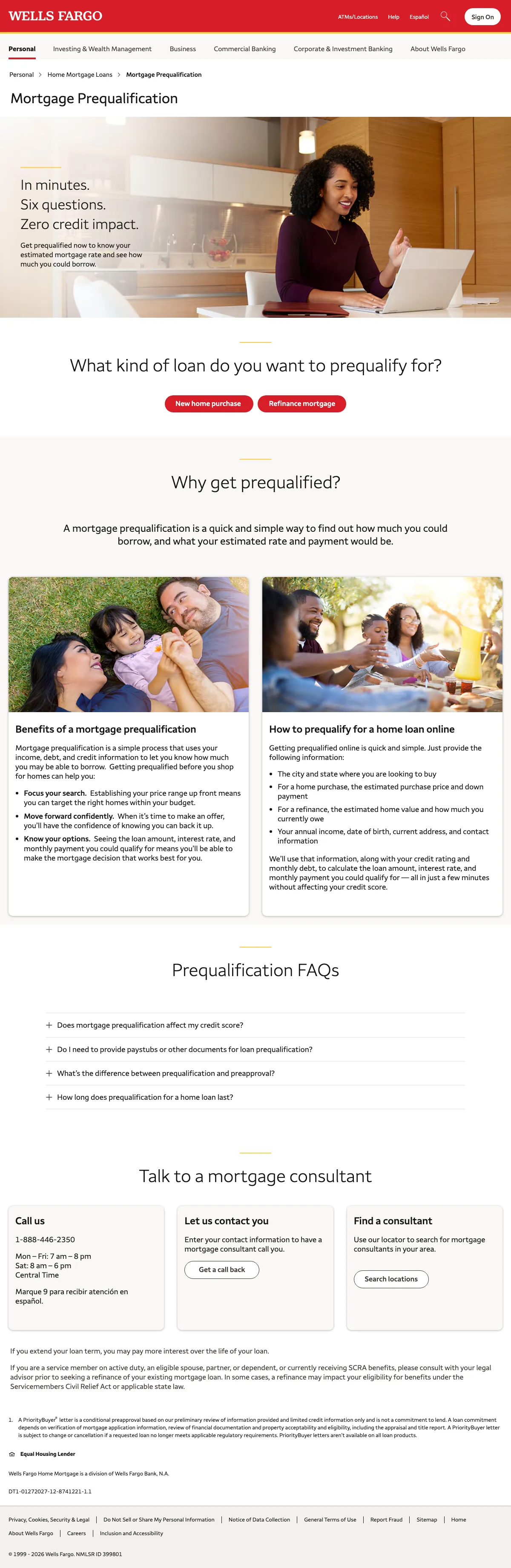 Mortgage landing page example from wellsfargo.com