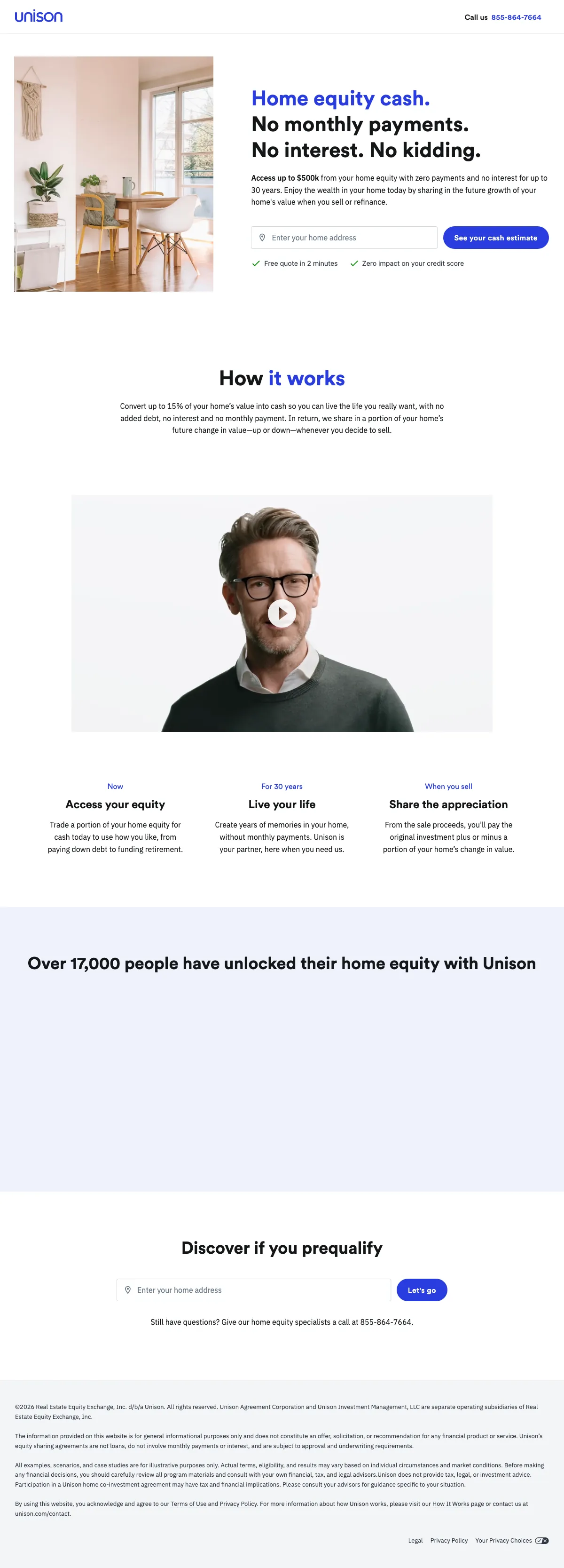 Mortgage landing page example from unison.com