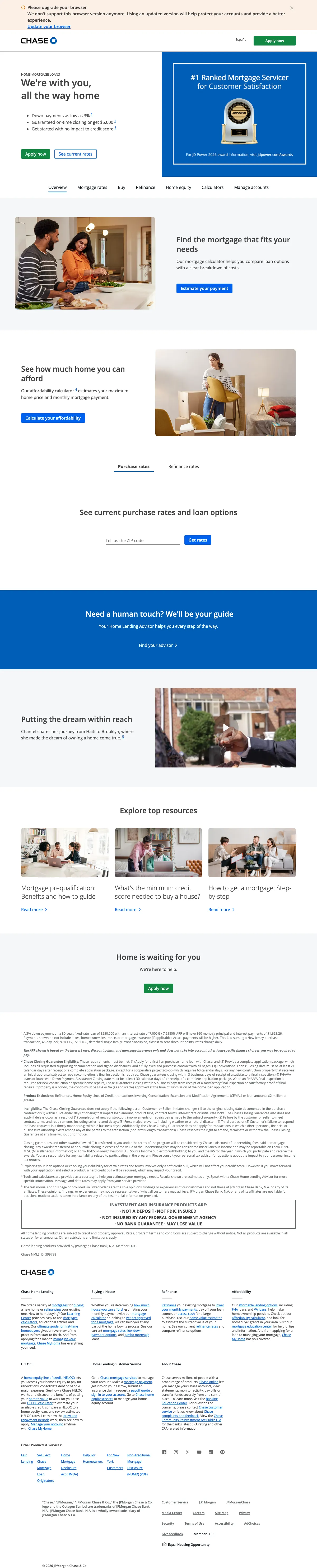 Mortgage landing page example from chase.com
