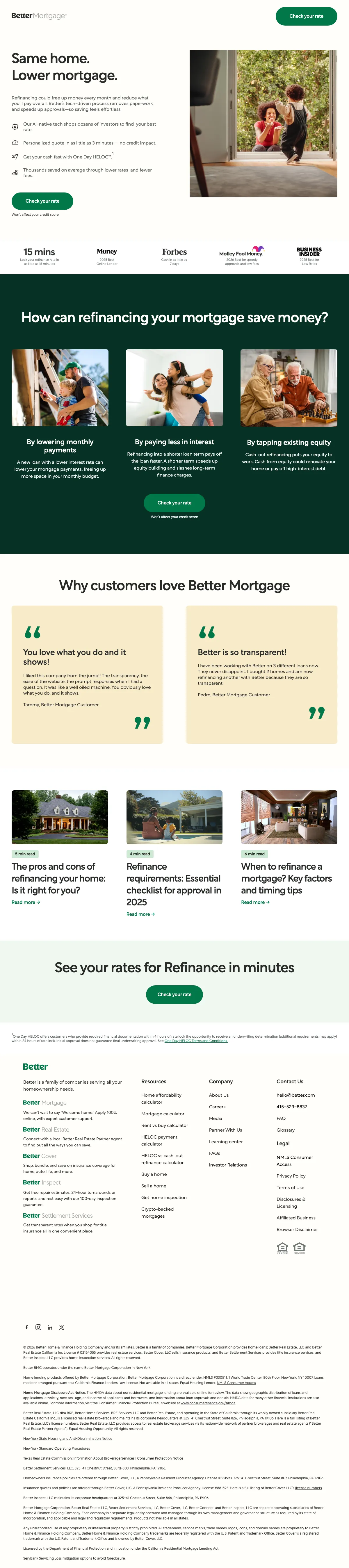 Mortgage landing page example from better.com