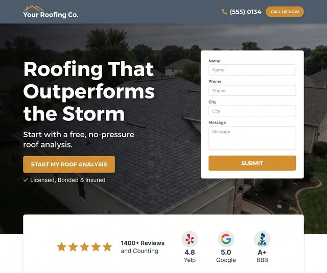 Trust-first roofing landing page concept
