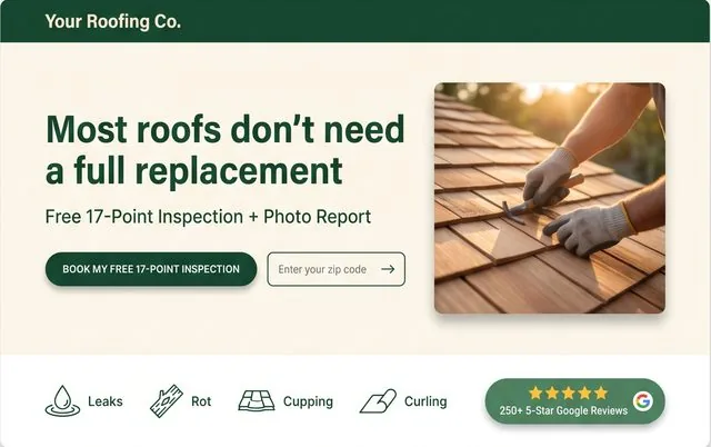 Repair-first roofing landing page concept