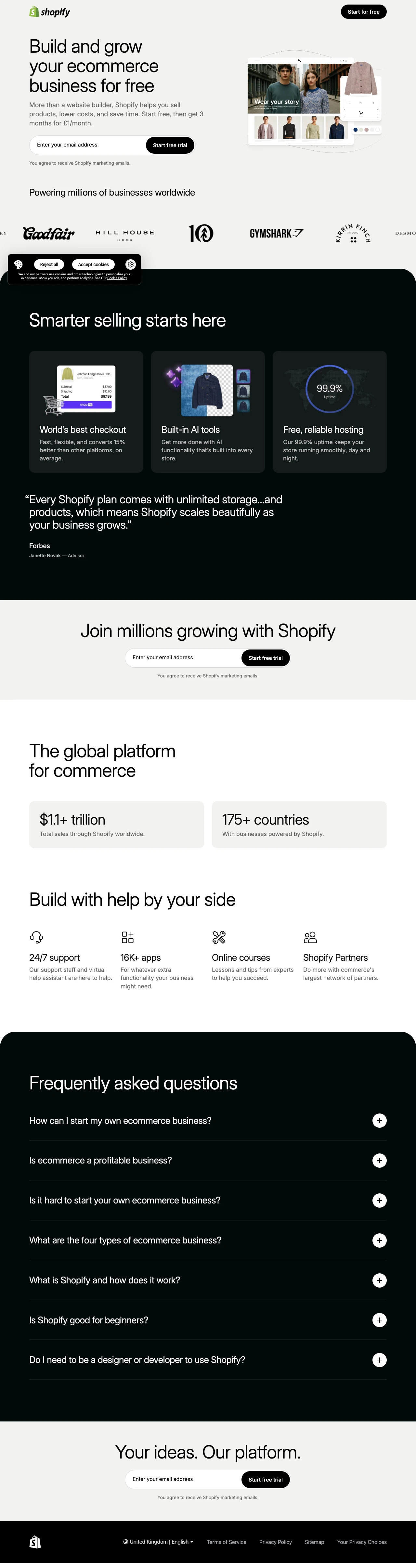 Ecommerce SaaS Platforms landing page example