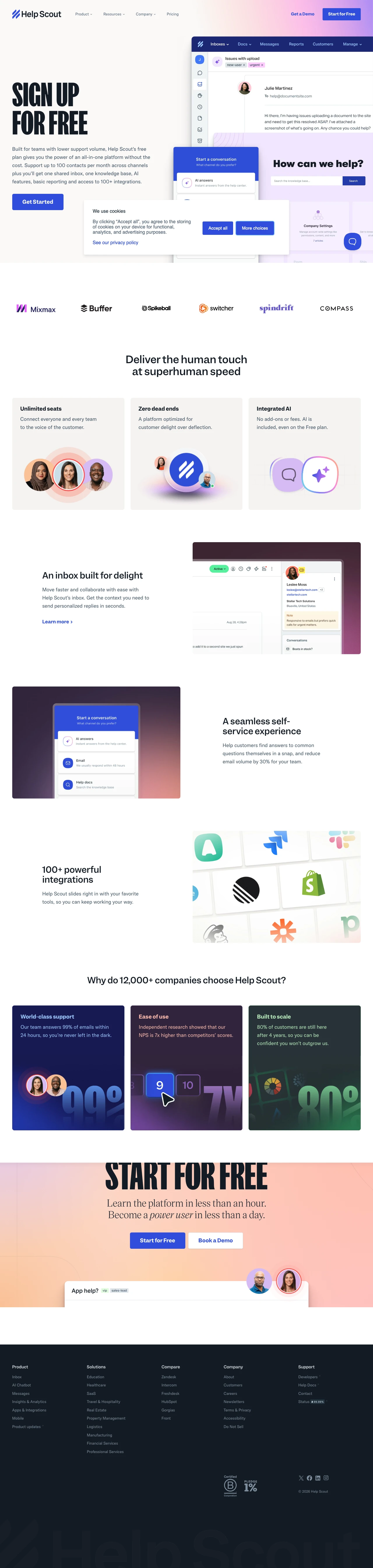Help Desk Software landing page example