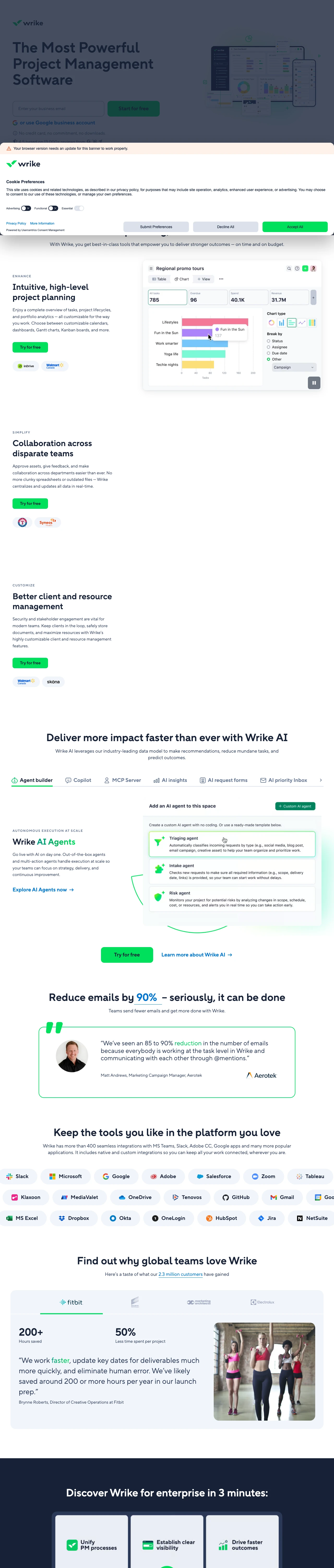 Project Management Software landing page example
